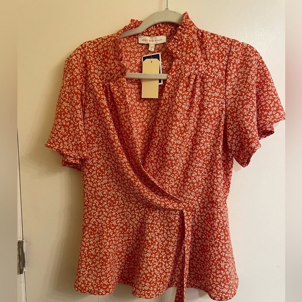 Flowered tie short sleeve shirt